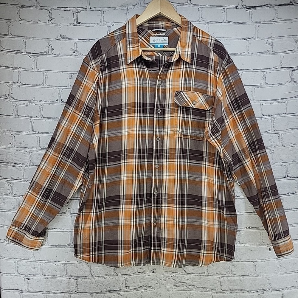 Columbia Omni‎ Wick Shirt Mens Sz L Long Sleeve Orange Plaid